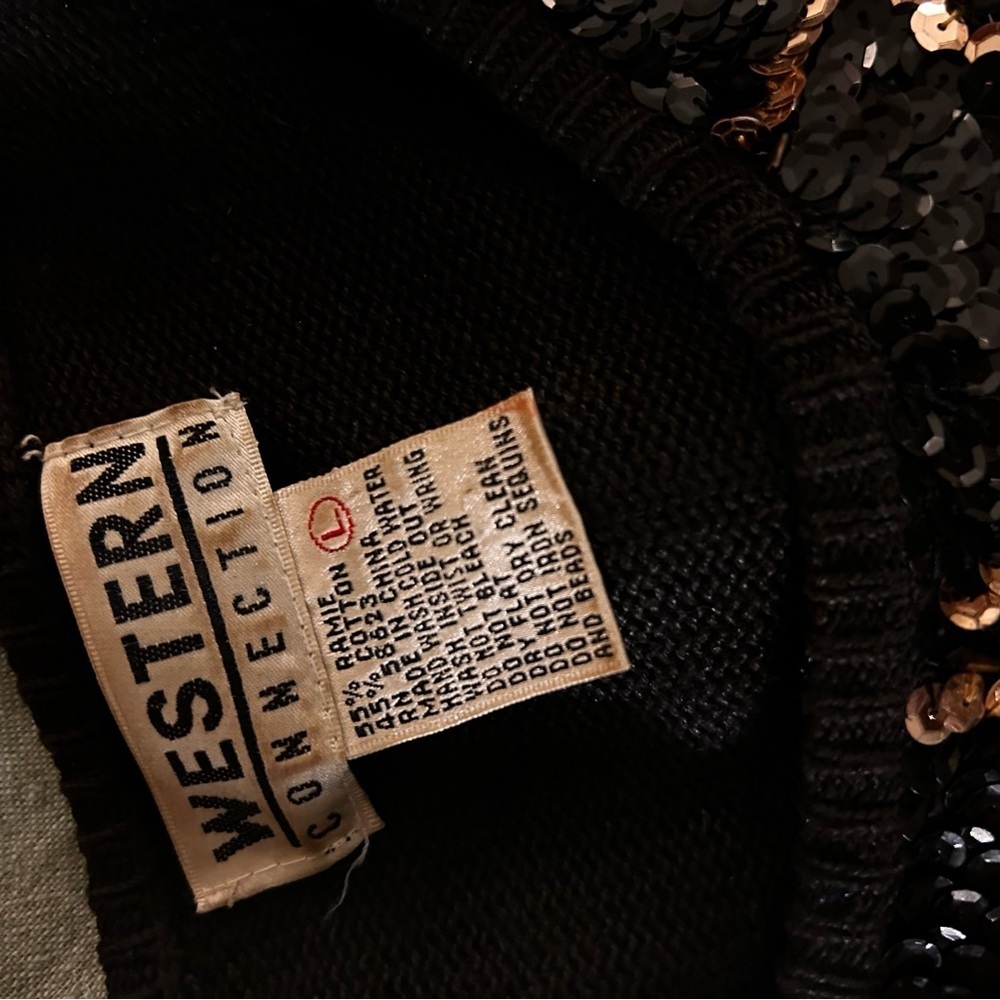 Vintage Western Connection sequined tassel black sweater size L - Picture 9 of 15
